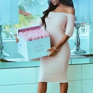 Authentic helmut lang off shoulder soft light pink midi dress size x small XS